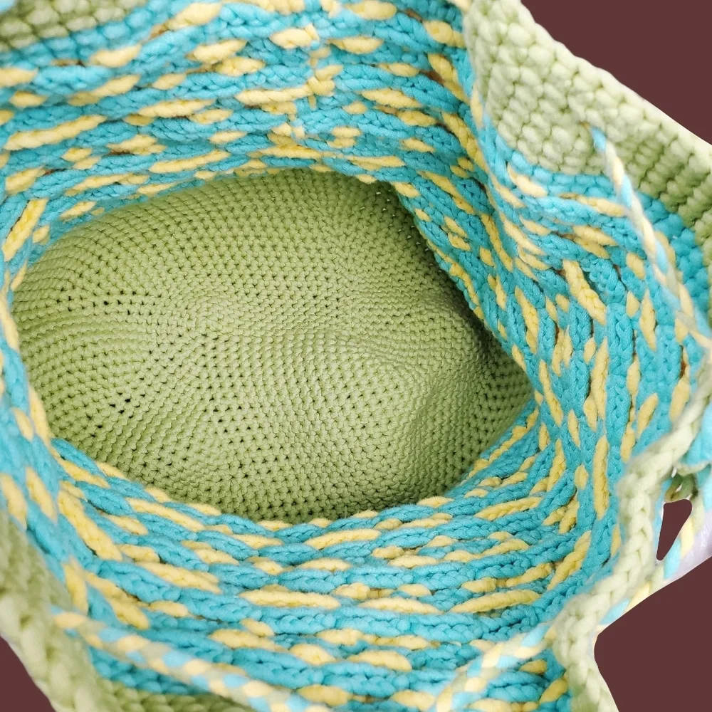 Blue Green Yellow Multicolor Crochet Bucket Bag Size OS - Picture 12 of 12